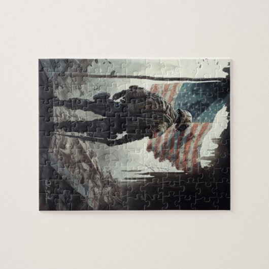 Patriot US Soldat, der die Flagge bewacht Puzzle (Horizontal)
