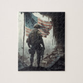 Patriot US Soldat, der die Flagge bewacht Puzzle (Vertikal)
