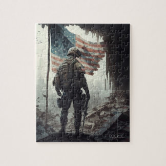 Patriot US Soldat, der die Flagge bewacht Puzzle