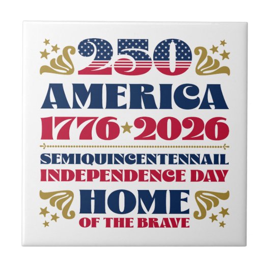 Patriotic 250 America Typografy Keramik Tile Fliese (Vorderseite)