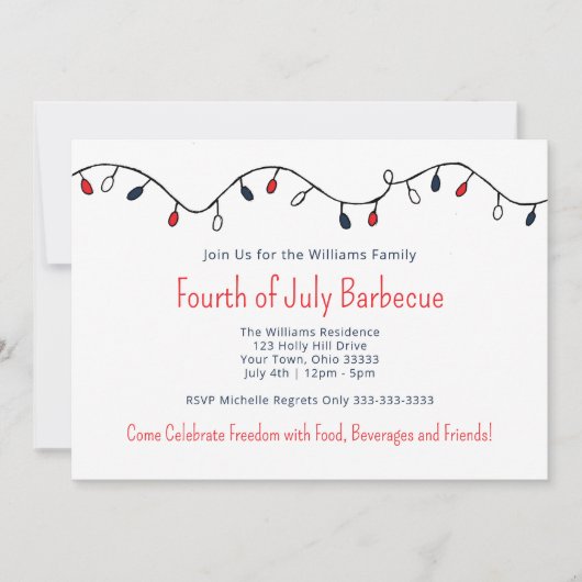 Patriotic 4. Juli Barbecue String Lights Einladung (Vorderseite)