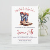 Patriotic 4. Juli, Cowgirl Boots Brautparty Einladung (Stehend Vorderseite)