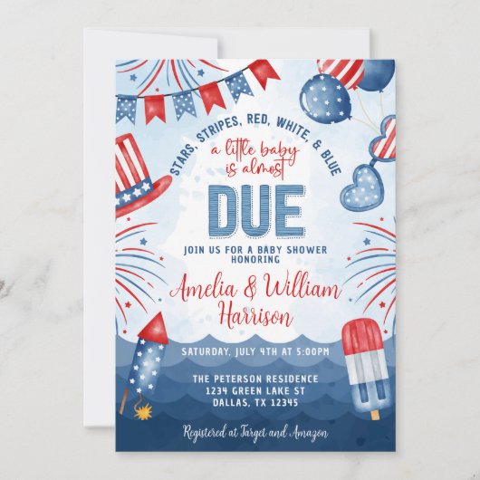 Patriotic 4. Juli Fireworks Baby Shower Einladung (Vorderseite)