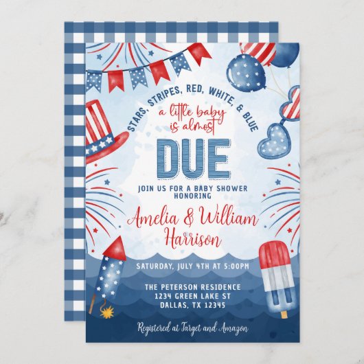 Patriotic 4. Juli Fireworks Baby Shower Einladung (Vorne/Hinten)