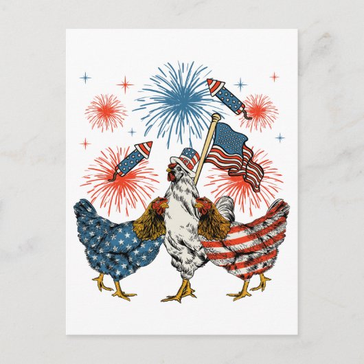 Patriotic 4. Juli Flag Chicken USA Flag Postkarte (Vorderseite)
