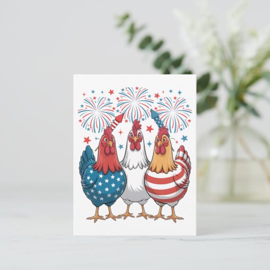 Patriotic 4. Juli Flag Chicken USA Flag Postkarte (Stehend Vorderseite)