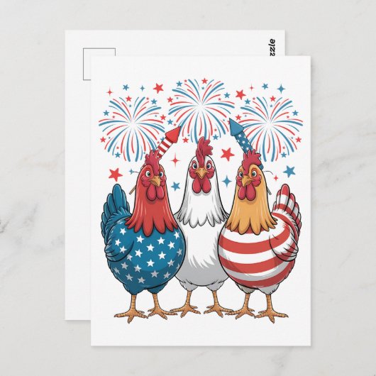 Patriotic 4. Juli Flag Chicken USA Flag Postkarte (Vorne/Hinten)