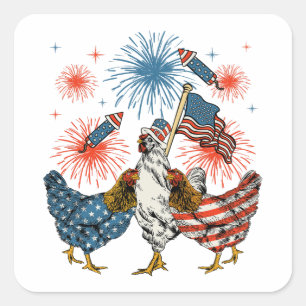 Patriotic 4. Juli Flag Chicken USA Flag Quadratischer Aufkleber