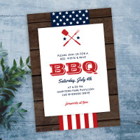Patriotic 4. Juli GRILLEN Rustic Wood Einladung