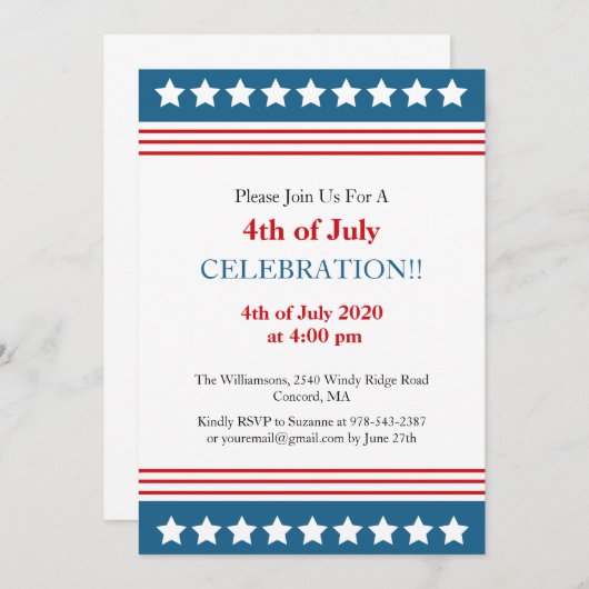 Patriotic 4. Juli Party USA Flag Einladung (Vorne/Hinten)