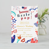 Patriotic 4. Juli Vierte Boom Fizzle Pop GRILLEN Folieneinladung (Stehend vorne)