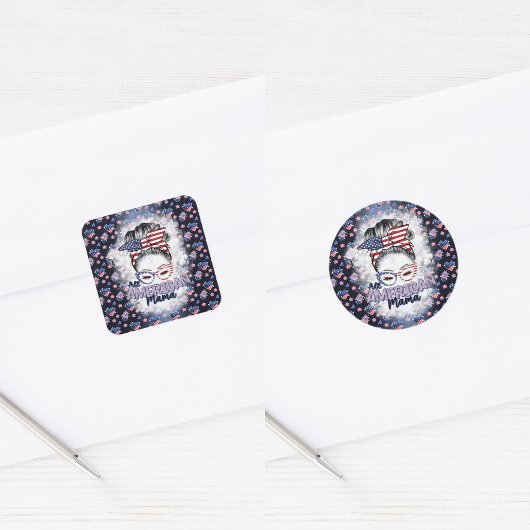 Patriotic All American Mama Messy Bun Quadratischer Aufkleber