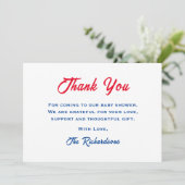 Patriotic am 4. Juli Red White and Due Baby Dusche Dankeskarte (Stehend Vorderseite)