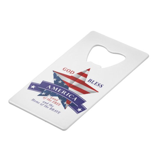 Patriotic America Star Design (v3) Kreditkartenflaschenöffner (Vorderseite Schrägansicht)