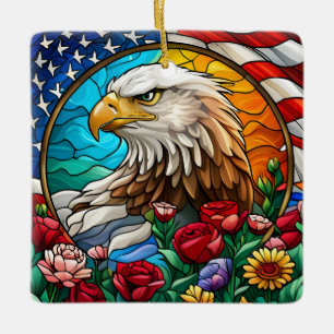 Patriotic American Bald Eagle "Stains Glass" Keramikornament