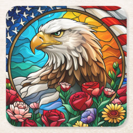 Patriotic American Bald Eagle "Stains Glass" Rechteckiger Pappuntersetzer