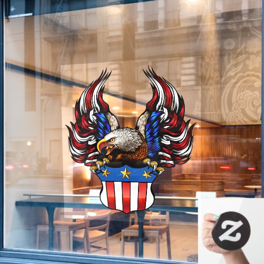 Patriotic American Bald Eagle USA Flag Wappen Shop Fensteraufkleber (Café-Fenster)