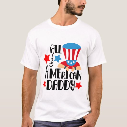Patriotic American Daddy Word Art T-Shirt (Vorderseite)