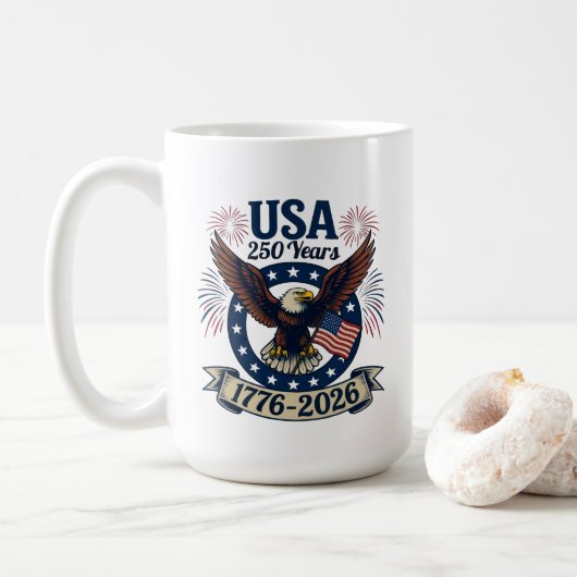 Patriotic American Eagle 250 Years 1776-2026 Kaffeetasse (Mit Donut)