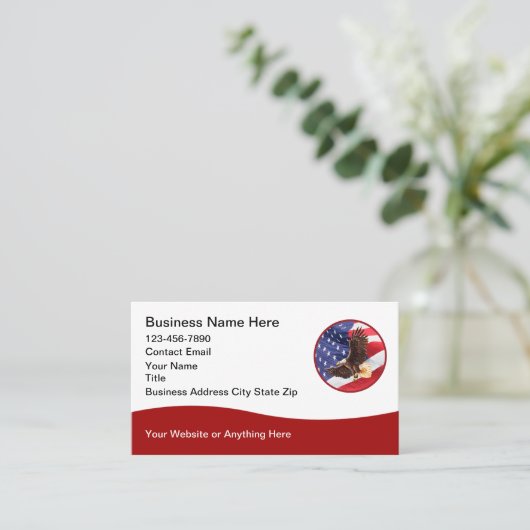 Patriotic American Eagle Modern Business Cards Visitenkarte (Stehend Vorderseite)