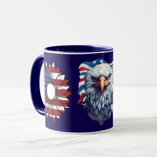 Patriotic American Eagle Sunflower Flag Navy Combo Tasse (Vorderseite Links)