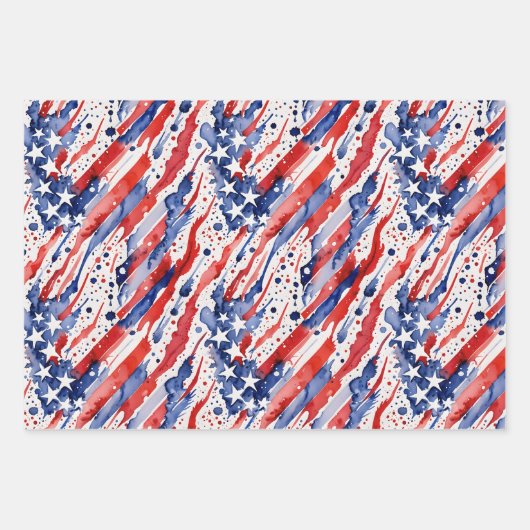 Patriotic American Flag Abstrakt Paint Splash Geschenkpapier Set (Vorderseite)
