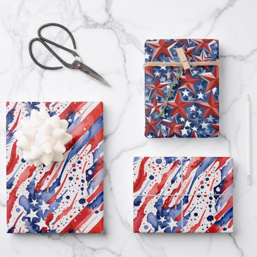 Patriotic American Flag Abstrakt Paint Splash Geschenkpapier Set (Vorderseite)