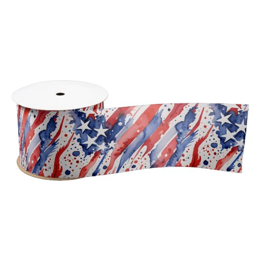 Patriotic American Flag Abstrakt Paint Splash Satinband (Spule)