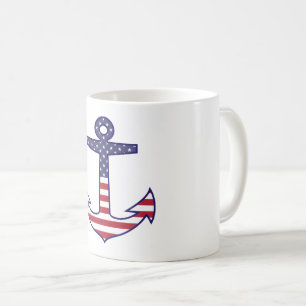 Patriotic American Flag Anchor Nautic Kaffeetasse