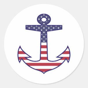 Patriotic American Flag Anchor Nautic Runder Aufkleber