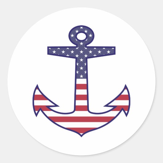 Patriotic American Flag Anchor Nautic Runder Aufkleber (Vorderseite)