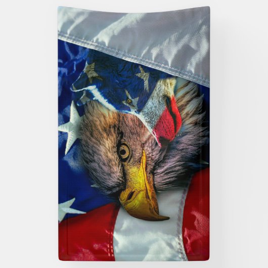 Patriotic American Flag Bald Eagle Wolf Banner (Vertikal)