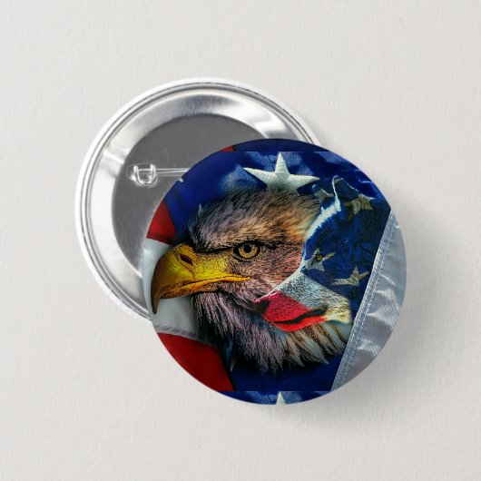 Patriotic American Flag Bald Eagle Wolf Button (Vorne & Hinten)