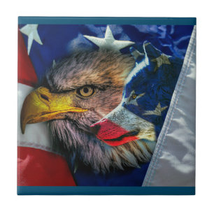 Patriotic American Flag Bald Eagle Wolf Fliese