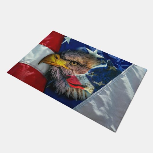 Patriotic American Flag Bald Eagle Wolf Fußmatte (Schrägansicht)