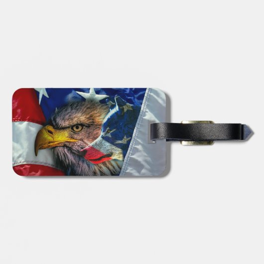 Patriotic American Flag Bald Eagle Wolf Gepäckanhänger (Rückseite horizontal)
