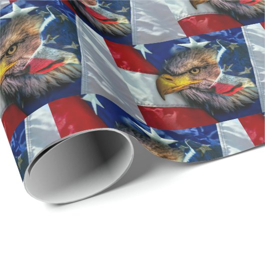 Patriotic American Flag Bald Eagle Wolf Geschenkpapier (Rolleneckpunkt)