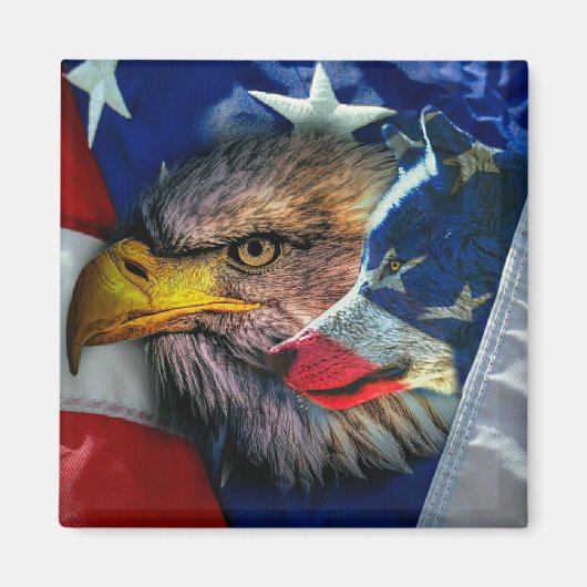 Patriotic American Flag Bald Eagle Wolf Magnet (Vorne)