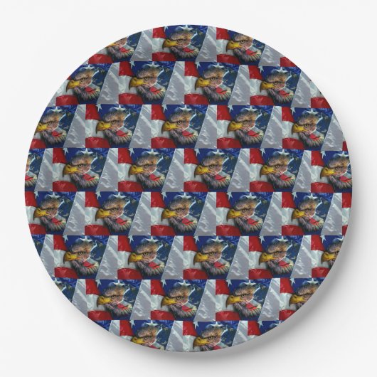 Patriotic American Flag Bald Eagle Wolf Pappteller (Vorderseite)