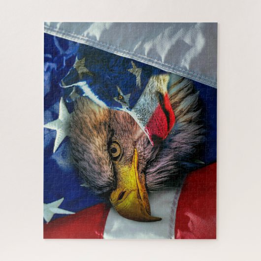 Patriotic American Flag Bald Eagle Wolf Puzzle (Vertikal)