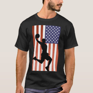 Patriotic American Flag Basketball Dunk Design T-Shirt