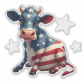 Patriotic American Flag Cow Illustration Aufkleber (Vorderseite)