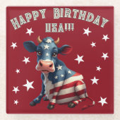 Patriotic American Flag Cow Illustration Glasuntersetzer (Vorderseite)