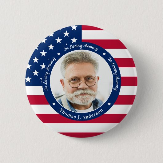 Patriotic American Flag Custom 2 Foto Memorial Button (Vorderseite)