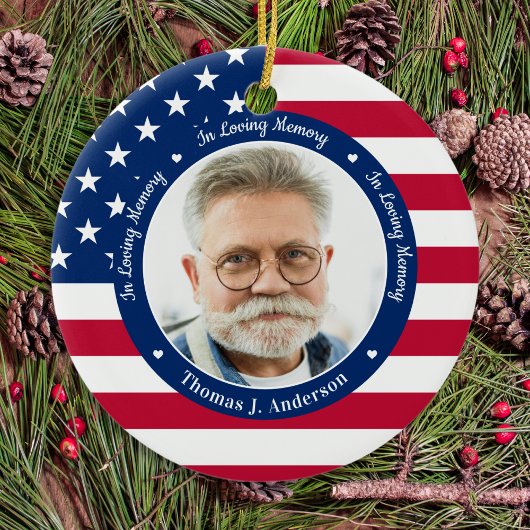Patriotic American Flag Custom 2 Foto Memorial Keramik Ornament