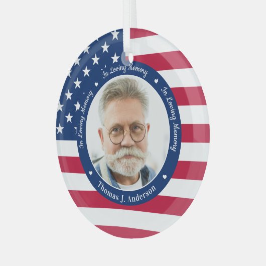 Patriotic American Flag Custom 2 Foto Memorial Ornament Aus Glas (Vorderseite links)