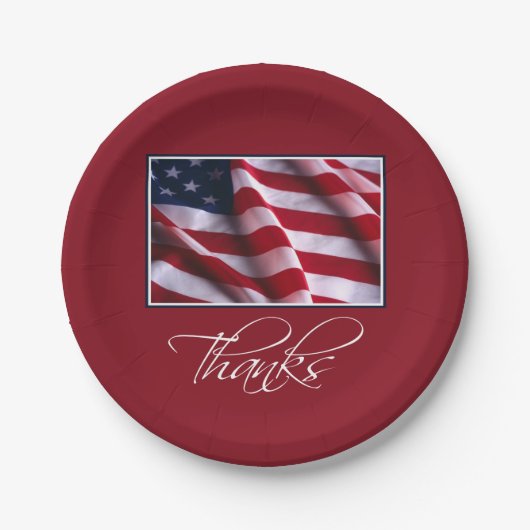 Patriotic American Flag Danke an Red Pappteller (Vorderseite)