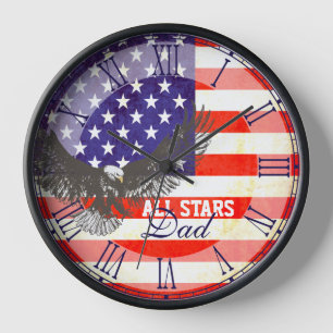 Patriotic American flag eagle dad roman wall clock Uhr