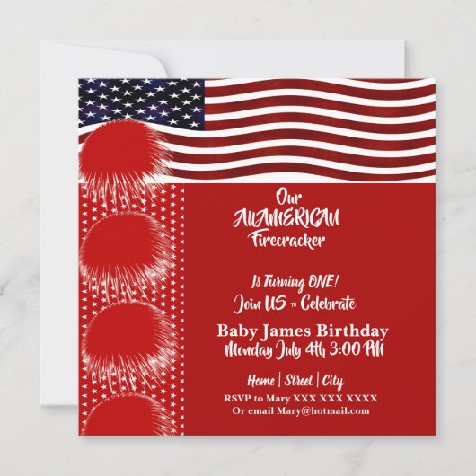 Patriotic American Flag Firecracker Birthday Boy Einladung (Vorderseite)