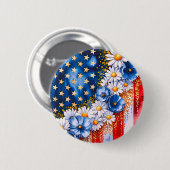 Patriotic American Flag Floral Glitter Button (Vorne & Hinten)